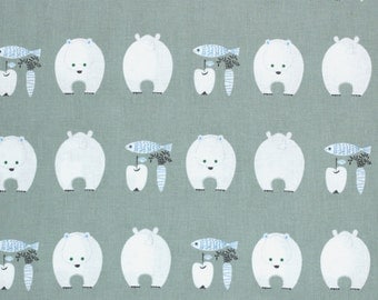 Kiyohara Japanese fabric - kawaii polar bears in cotton / linen canvas - 1/2 YD