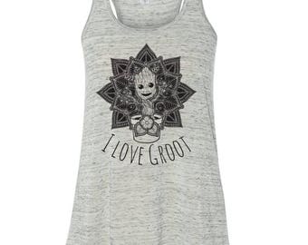 Baby Groot Fan Art, mandala, women's racer back tank top, Geek Gift for her