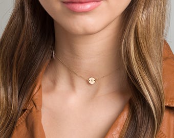 Gold Choker · Initial Necklace · Rose Gold Choker · Coin Disc in Sterling Silver, Rose Gold Filled, Gold Filled
