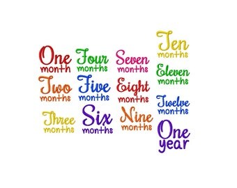 INSTANT DOWNLOAD - Monthly Baby Embroidery Designs - One Month Through Twelve Months and One Year - 4x4 Hoop Size - 13 Files