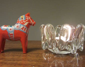Vintage Small hand carved and hand painted wood Dala Horse folk art figurine - Made in Sweden - 1970s