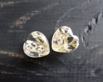 Heart plugs wildflower romantic wedding plug earring pressed flower plugs terrarium resin gauges valentines day gift ear tunnel 0g 00g 12mm