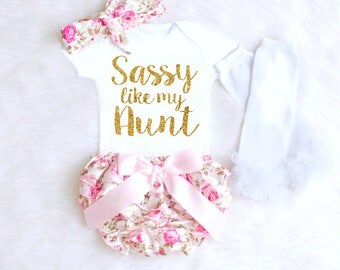 Newborn Girl Outfit Aunt Baby Shower Gift SASSY like my AUNT shirt Newborn Niece Outfit Niece Baby Girl Gift Floral Print Baby Bloomers