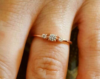 3 Stone Ring - Gold Ring - Diamond Ring - Rose Gold Ring - 925K Silver Zirconia Ring