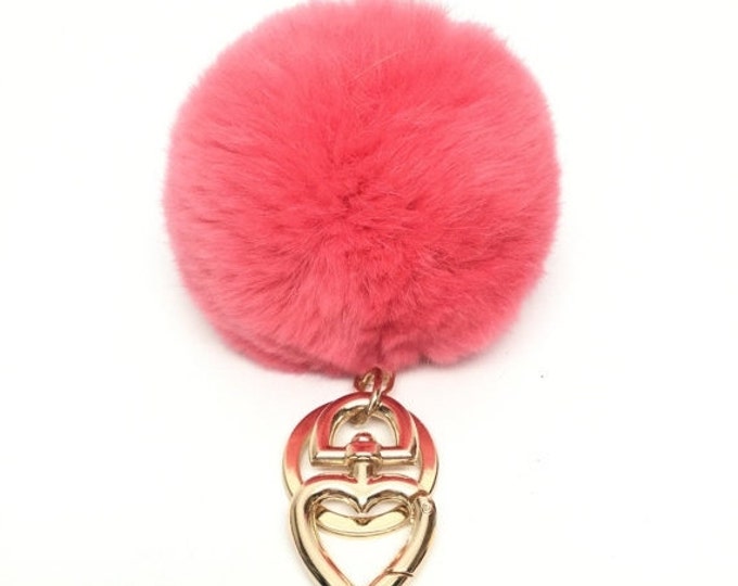 Heart Fur Pompom Keychain Rabbit Fur Ball Bag Candy Pink