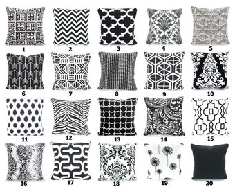 Black White Throw Pillow Covers, Cushions, Decorative Throw Pillows Chevron, Damask, Home Decor, Geometric One or More Mix & Match All Sizes