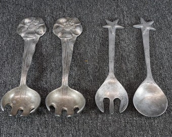 Mariposa Star And Flower Salad Tossers Two Sets 4 Pieces Aluminum c. 1993