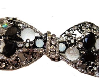 New Black and Rhinestone Antique Silver 3 1/2'' Hair Barrette