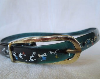 80s Green Floral Hippie Jelly Belt