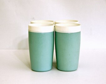 Bolero Therm-o-Ware Aqua Tumblers, Set of 4, Insulated, Textured, Cocktails, Ice Tea, Made in USA, Tall Drink Cups, Pool Party, Outdoor Use