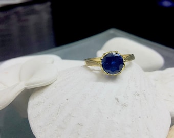 SALE! Blue Sapphire Ring- Deep blue stone -Gold Ring - Gemstone Ring - September Birthstone-Round prong ring