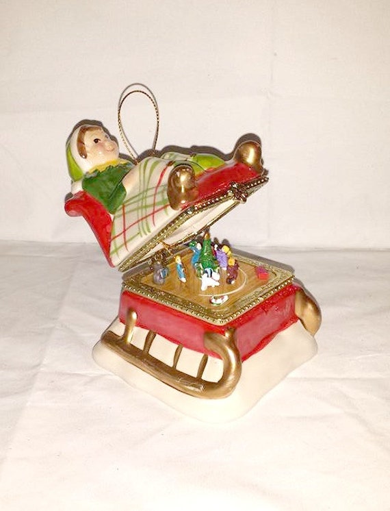 Vintage Christmas Music BoxMusical OrnamentElf SleighKnee