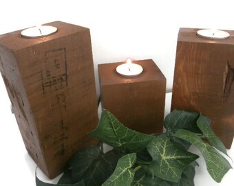 Brown 3 Tier Candle Holders for Your Rustic Home Decor-Fruitwood Stained Pallet Wood Candleholders-Rustic Wood Candle Holder Set of 3