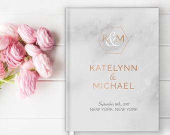 Modern Marble Wedding Guest Book, Wedding Guestbook, Custom Wedding Guestbook, Personalized Wedding Guest Book, Copper, Geometric, Marble