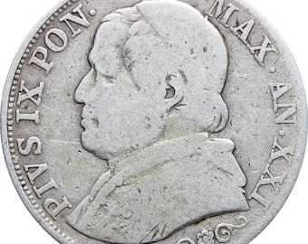 1866 Italy States Papal One Lira Pius IX Silver Coin