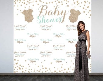 Glitter Baby Clothes Baby Shower Backdrop- Photo Booth Backdrop- Mint and Gold Baby Shower Backdrop, Custom Backdrop, Party Backdrop