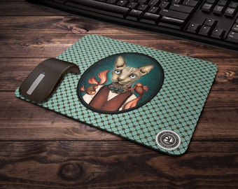 Mouse pad "Edgar Koolcat". Sphinx cat. Nude cat. Office accessory. Gift coworker. Original drawing, graphic design and printing by Andi Lee.