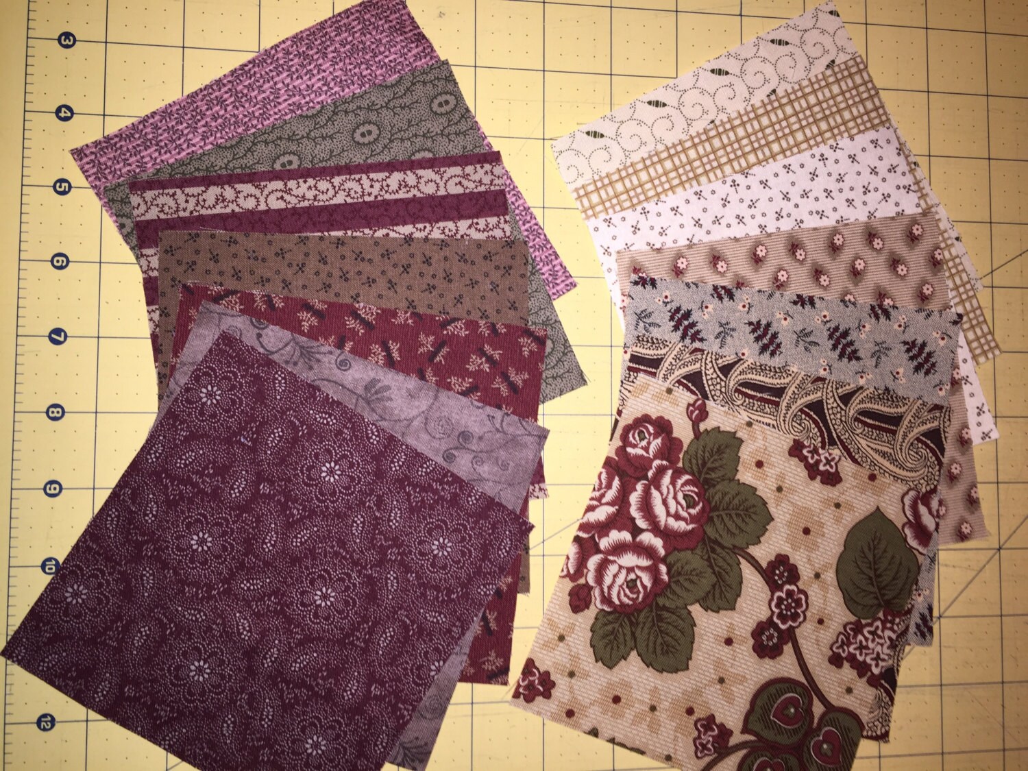 5 Fabric square bundle 548 squares in burgundies