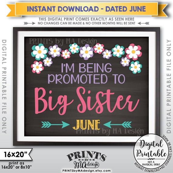 Download Items similar to Promoted to Big Sister in JUNE, Going to be a Big Sister, Chalkboard Style ...