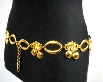 Vintage Gold Metal Belt, Chain Belt, Made in Spain