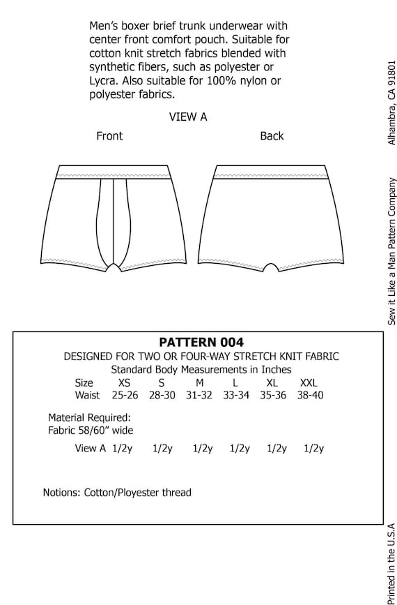 Mens Boxer Brief Trunk Underwear Sewing Pattern from SewItLikeAMan on