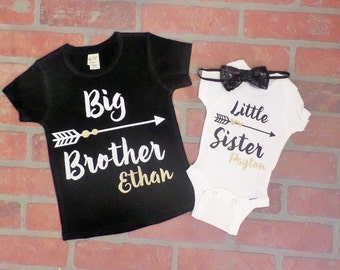 Personalized Big Brother/ Little Sister Shirt / Onesie set. Matching Big Brother Little Sister Set. Matching Sibling Set. Sibling Shirts
