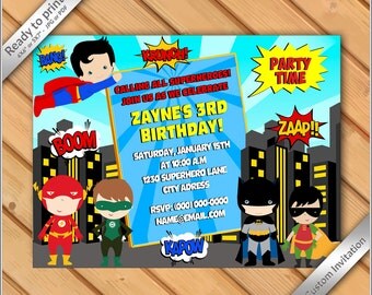 50% OFF SALE - Super Hero Invitation - Kids Super Hero Birthday Invitation printable
