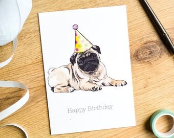Pug birthday card | Etsy
