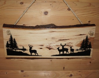 Deer Sign, Rustic Deer Sign, Deer Decor, Personalized Sign, Live Edge Sign, Rustic Wood Sign, Wood Sign, Rustic Sign, Engraved Sign