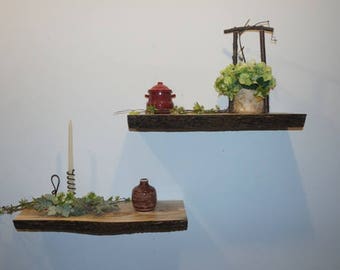 Floating Shelves, Rustic Shelves, Live Edge Floating Shelves, Hanging Shelves, Wall Shelves, Set Of Two Rustic Hackberry Shelves