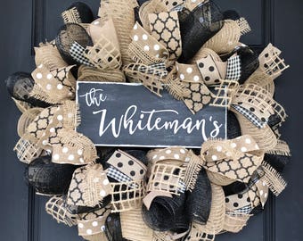 Custom burlap wreath - farmhouse decor - custom farmhouse - housewarming gift - wedding gift - custom gift - everyday wreath - burlap wreath