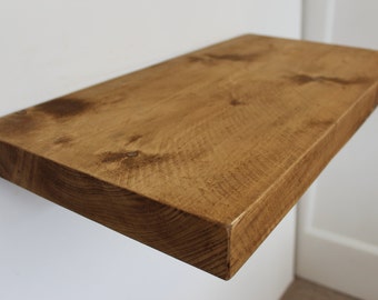 Handcrafted rustic reclaimed chunky wooden floating shelf / shelves 12 x 2 inch or 300mm x 47mm.