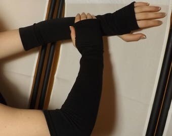 Long mittens black fine jersey Sanlivine