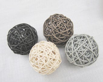 20PCS Mixed Black Gray Brown White Decorative Wicker Rattan Ball Vase Filler Floral Arrangement Christmas Ornaments Wedding Home Decoration