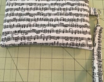 Music Wristlet, zipper pouch, makeup bag, ready to ship
