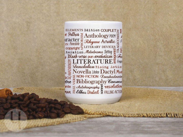 Literature Typographic Large Mug. Coffee and Tea Mug. Gift for the literature lover. Gift for teachers and book lovers.
