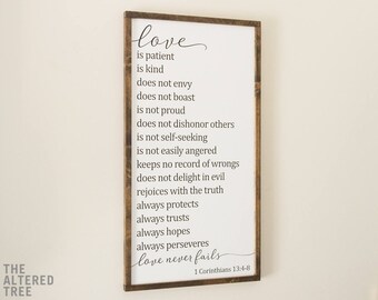Love is Patient Love is Kind Framed Wood Sign | 1 Corinthians 13 | Scripture Wall Art Christian Wooden Signs Farmhouse Decor Gifts