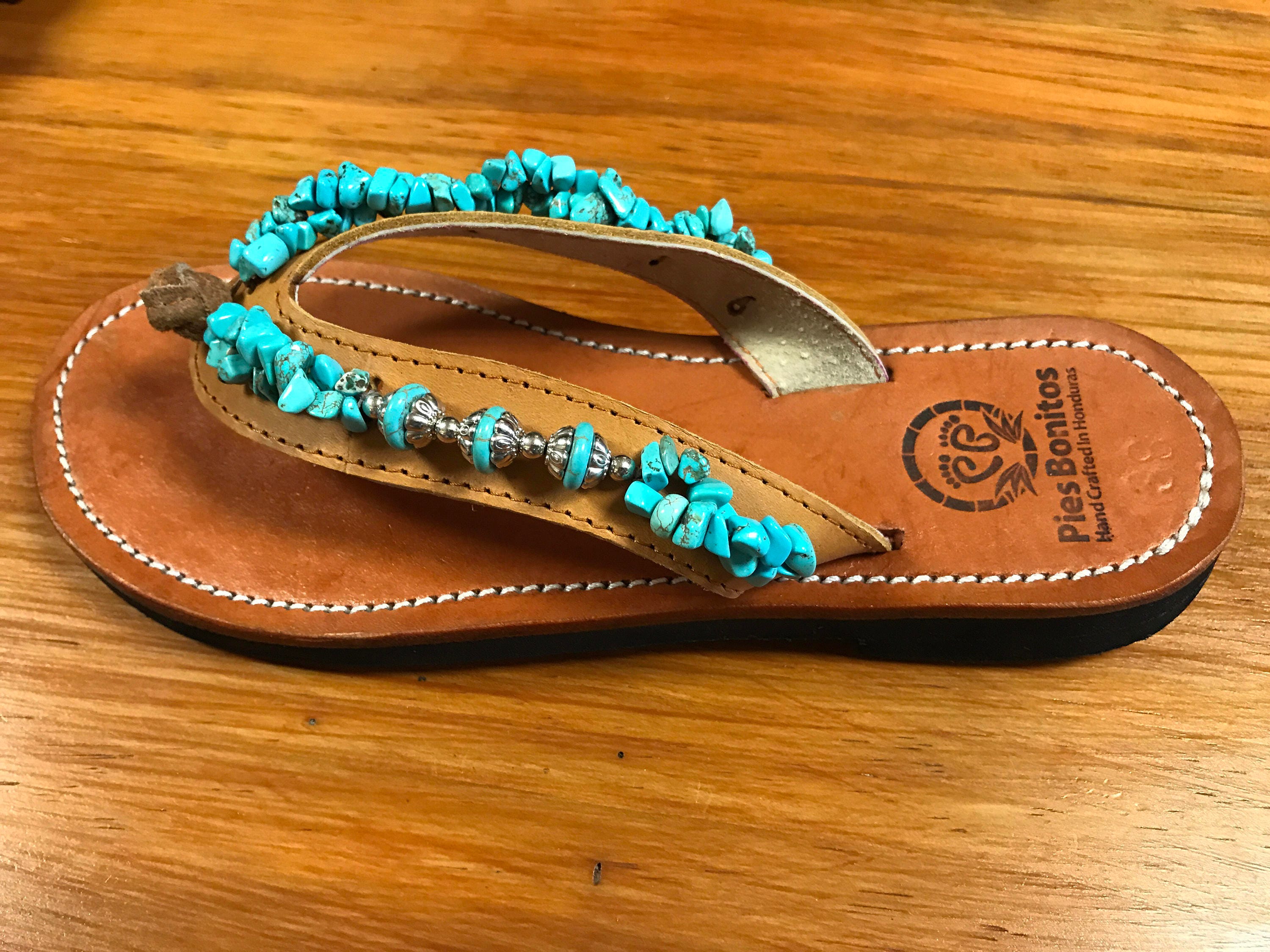 Beaded Leather  Womens Sandals  Flip Flops 