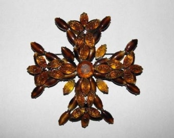 Kenneth Lane Poured Glass Gripoix Maltese Cross Pin