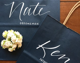 Groomsman Gift Bag, Bridesmaid Gift Bag, Groomsmen, Personalized Gift Bag, Navy, White, Customized, Christmas