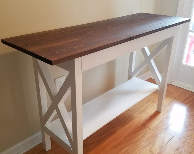 Farmhouse Traditional X Entryway Table with Bottom Shelf / Sofa Table / Foyer Table / Console / TV Stand