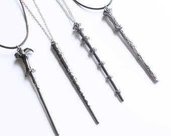 Large Silver Wand Necklace, Harry Potter Charm Pendant, Harry Potter Necklace, Dumbledore Lord Voldemort Harry Potter Wand, Deathly Hallows