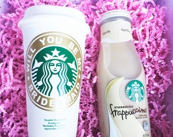 will you be my bridesmaid Starbucks Cup - will you be my maid of honor? - bridesmaid proposal- customized starbucks cup - bridesmaid gift