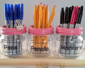 Desk Organizer Tidy Trio / Desk Accessories / Office Organizer / Office Supplies / Mix & Match Mason Jars / Teacher's Desk Organizer