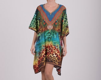 Digital Print Poncho,short Sheer kaftan,Hippie Dress,Beach Sundress,Tunic,Plus Size blouse,poncho,Beach Cover Up,Beach Wear,Sheer,Boho.