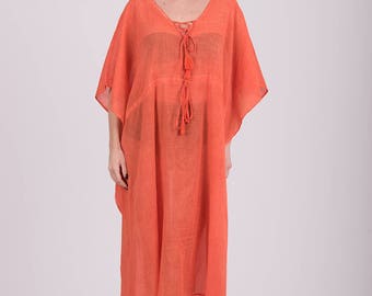 Long Cotton kaftan with adjuster & tassels,Plus Size Dress,Hippie Dress,Free Size Beach Wear,Summer Caftan,Beach Cover Up Dress,Boho Dress,