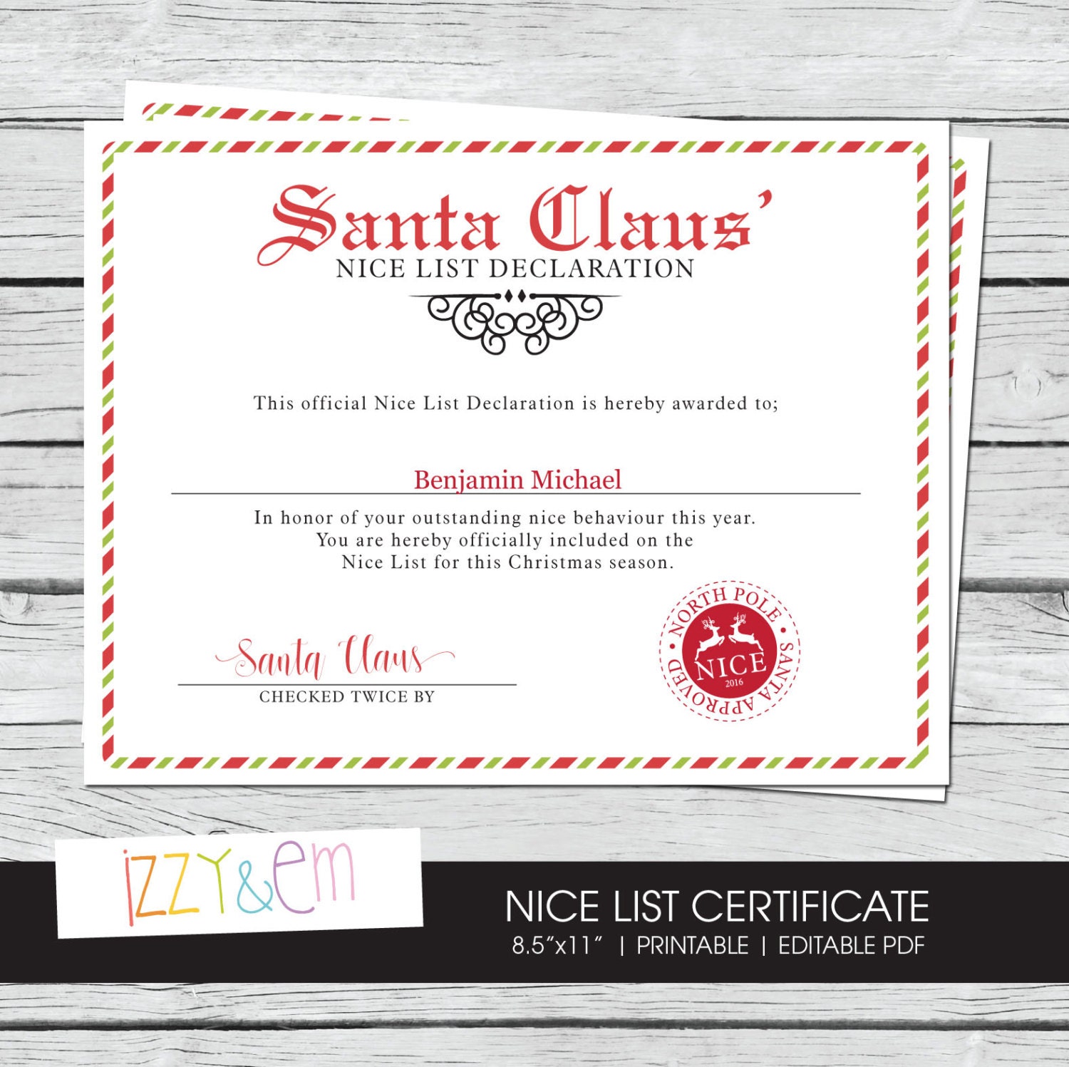 Santa s Nice List Certificate Santa Printable
