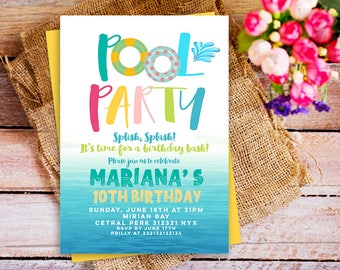 pool party invitation, splish splash birthday invitation, Girls Pool Party Invitation, Swimming Pool Birthday invite, summer birthday invite