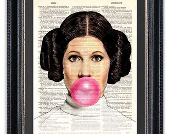 Star Wars Princess Leia with Bubble Gum, Dictionary Art Print, Star Wars Art Print,Star Wars Princess Leia