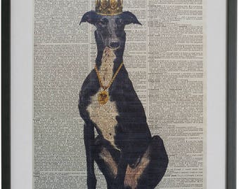 Greyhound Dog Print No.434, greyhound posters, greyhound art, dog posters, greyhound wall art, italian greyhounds, golden crown